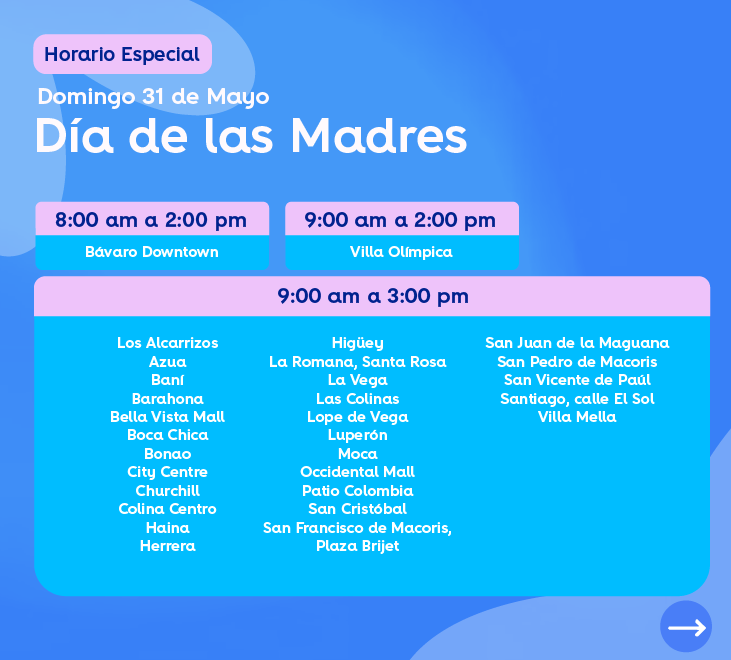 Conoce nuestro horario especial por el dia de las madres